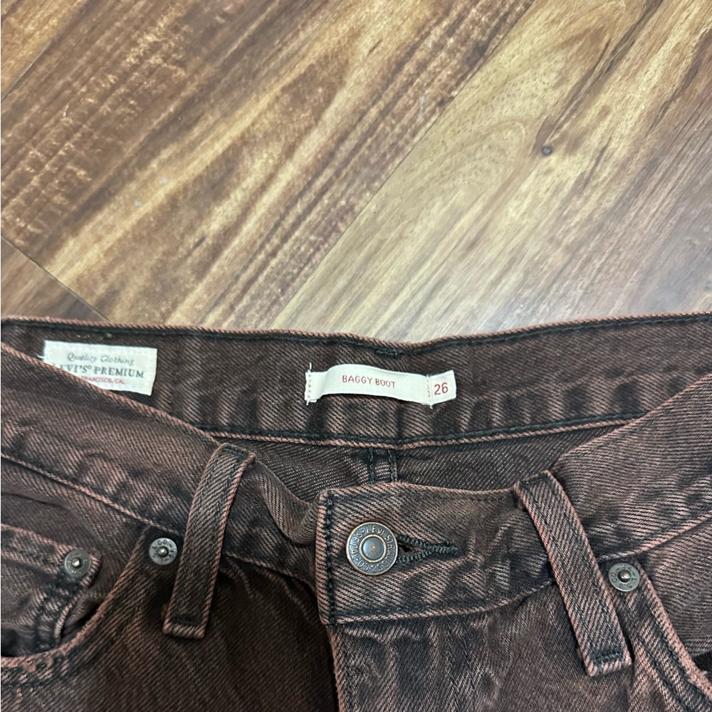 Levi's Premium Chroma Acid Chicory Coffee Brown Baggy Bootcut Jeans 26x31 - Picture 3 of 7